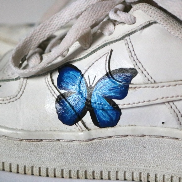 NIKE Air Force One White Customized Blue Butterfly Youth 4.5 (EU 36.5) - Picture 6 of 14